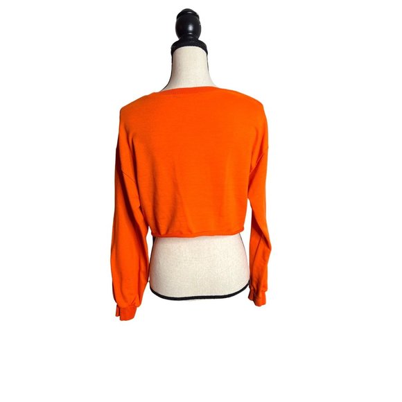 Shein Sweater Womens Small Orange Crewneck Pullover Cropped Sweatshirt Cutoff - Picture 4 of 6